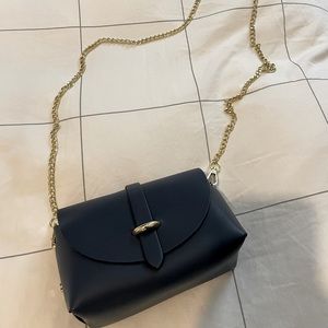Navy Blue Italian Leather Cross Body Bag